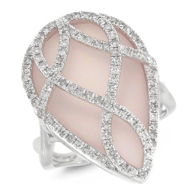 0.60 Ctw Diamond And 11.85 Ctw Rose Quartz 14k White Gold Ring