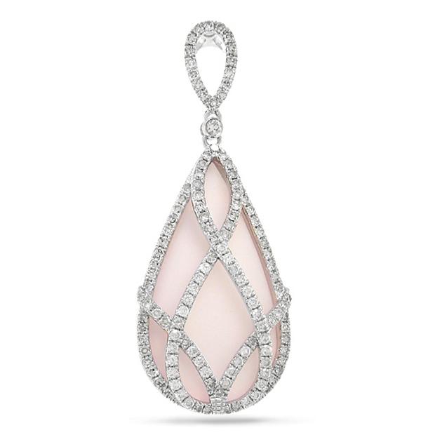 0.98 Ctw Diamond And 20.34 Ctw Rose Quartz 14k White Gold Pendant Necklace With 18 Inch Chain