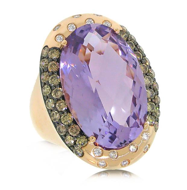 1.22 Ctw White And Champagne Diamond And 14.53 Ctw Amethyst 14k Rose Gold Ring