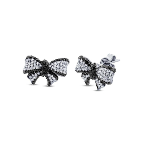 0.90 Ctw 14k White Gold Black And White Diamond Ribbon Bow Earring