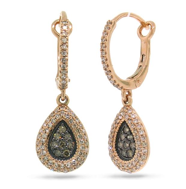 0.61 Ctw 14k Rose Gold White And Champagne Diamond Earring