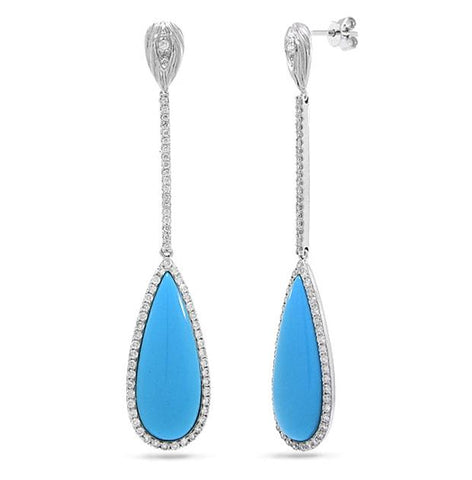 1.01 Ctw Diamond And 10.32 Ctw Composite Turquoise 14k White Gold Earring