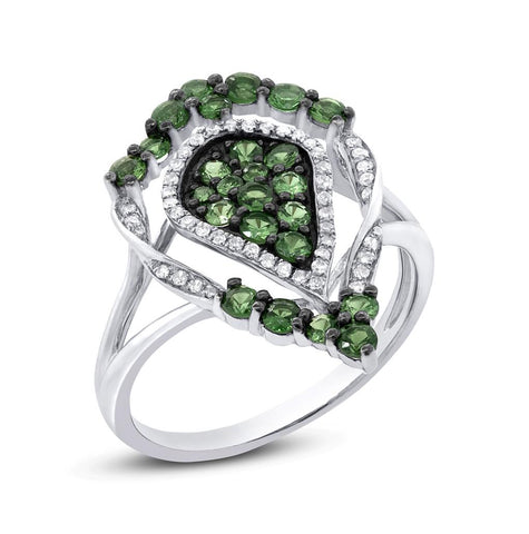 0.16 Ctw Diamond And 0.85 Ctw Green Garnet 14k White Gold Ring