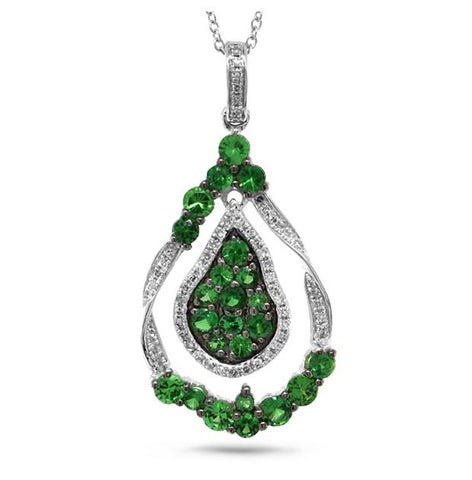 0.14 Ctw Diamond And 1.09 Ctw Green Garnet 14k White Gold Pendant Necklace With 18 Inch Chain