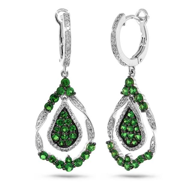 0.37 Ctw Diamond And 1.63 Ctw Green Garnet 14k White Gold Earring