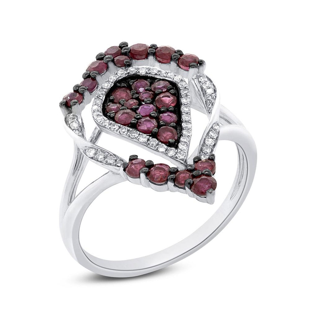 0.16 Ctw Diamond And 1.04 Ctw Ruby 14k White Gold Ring