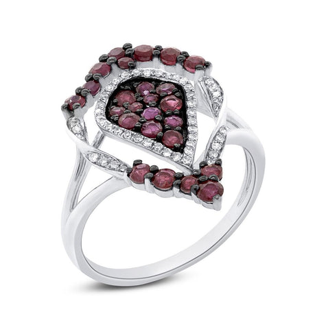 0.16 Ctw Diamond And 1.04 Ctw Ruby 14k White Gold Ring