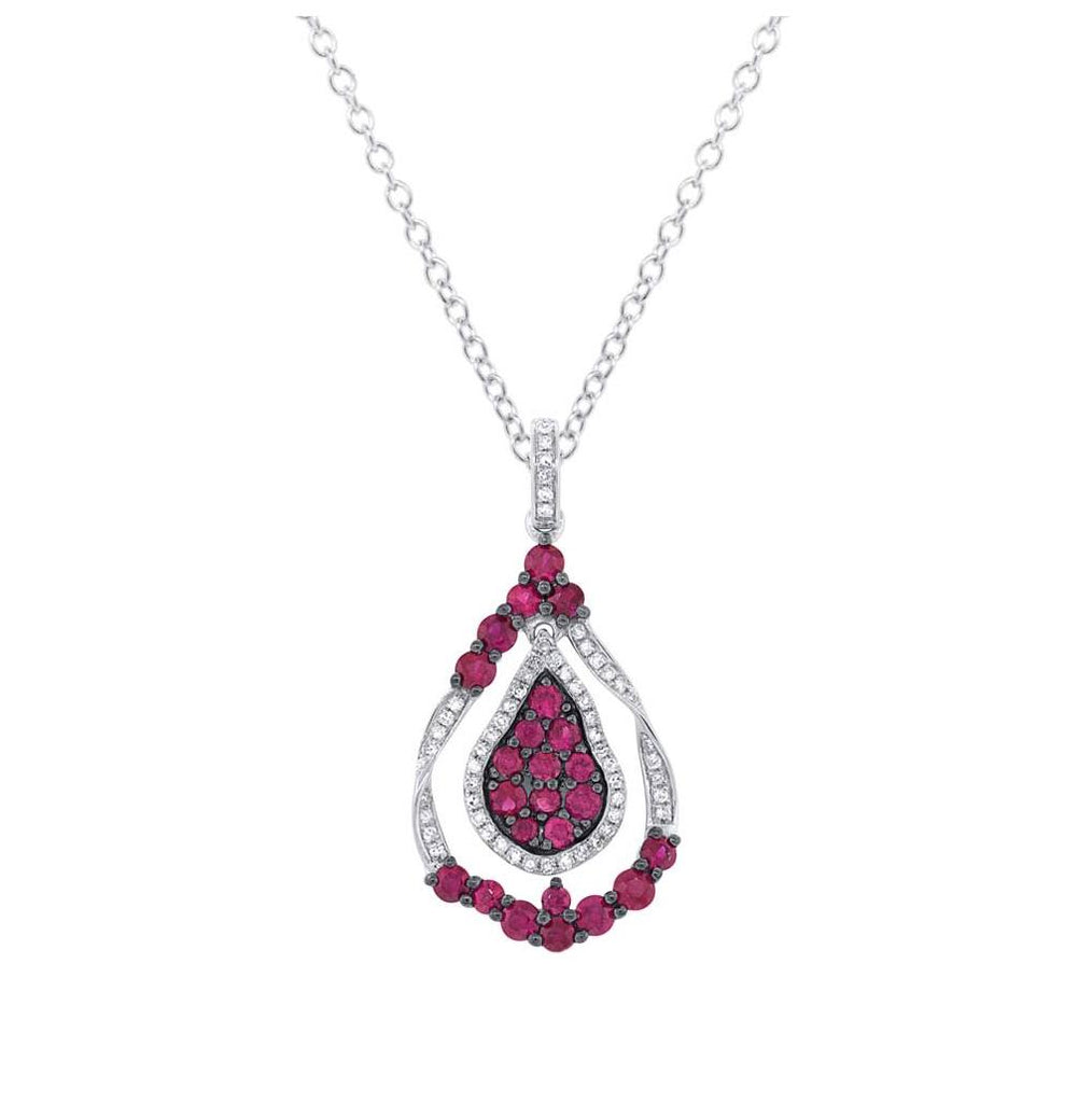 0.14 Ctw Diamond And 1.27 Ctw Ruby 14k White Gold Pendant Necklace With 18 Inch Chain