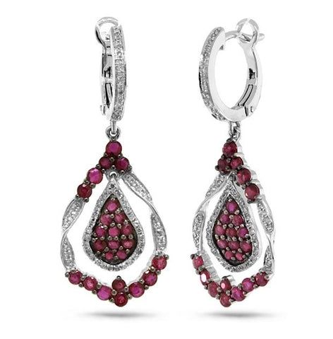 0.37 Ctw Diamond And 1.89 Ctw Ruby 14k White Gold Earring