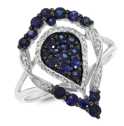 0.16 Ctw Diamond And 0.94 Ctw Blue Sapphire 14k White Gold Ring