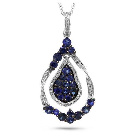 0.14 Ctw Diamond And 1.18 Ctw Blue Sapphire 14k White Gold Pendant Necklace With 18 Inch Chain