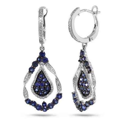 0.37 Ctw Diamond And 1.87 Ctw Blue Sapphire 14k White Gold Earring