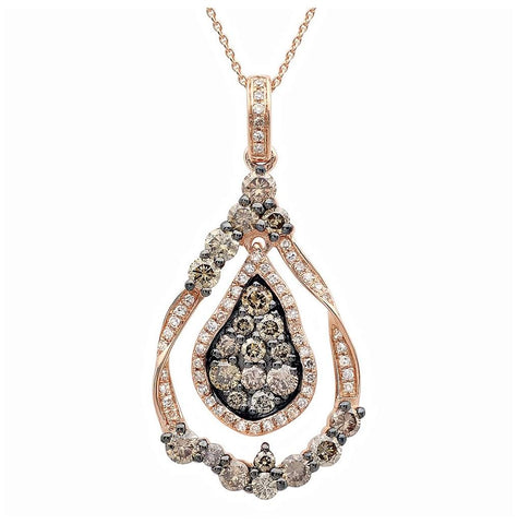 1.10 Ctw 14k Rose Gold White And Champagne Diamond Pendant Necklace With 18 Inch Chain