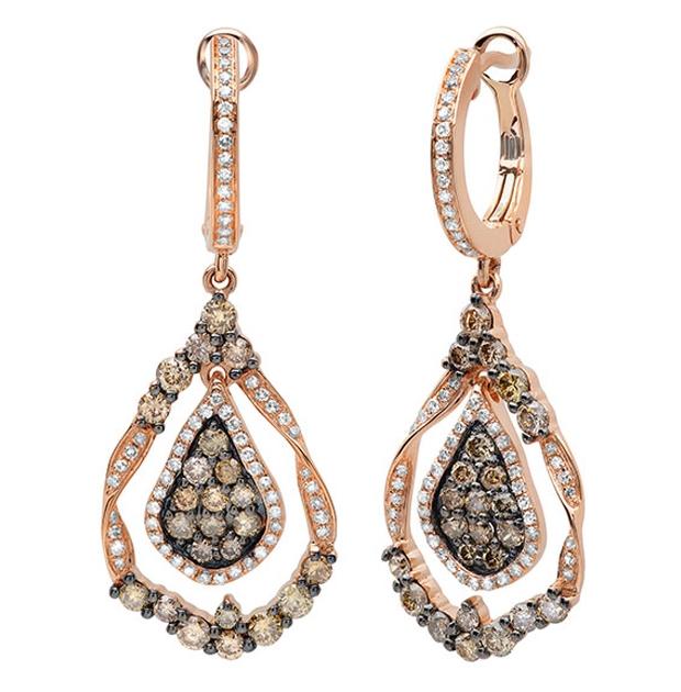 1.64 Ctw 14k Rose Gold White And Champagne Diamond Earring