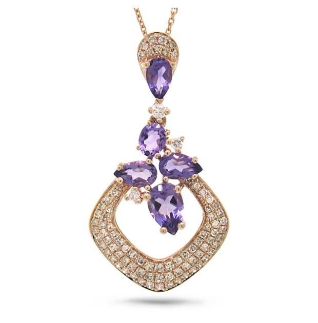 0.33 Ctw Diamond And 1.10 Ctw Amethyst 14k Rose Gold Pendant Necklace With 18 Inch Chain