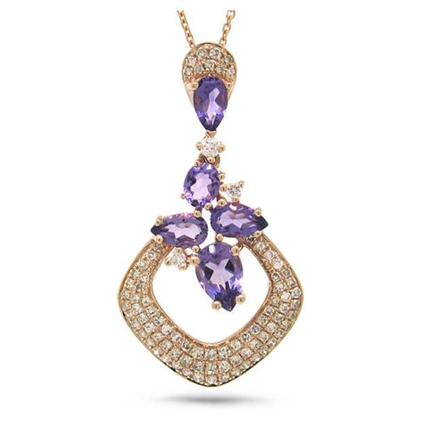 0.33 Ctw Diamond And 1.10 Ctw Amethyst 14k Rose Gold Pendant Necklace With 18 Inch Chain