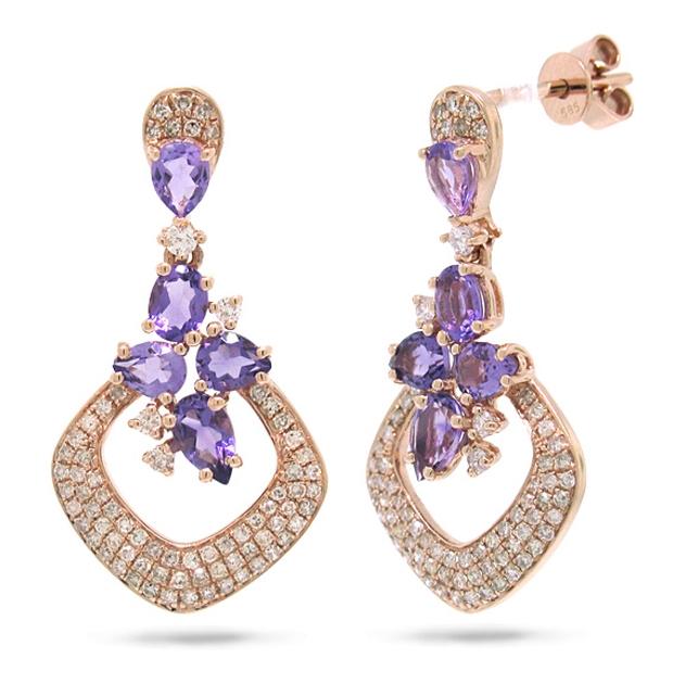 0.53 Ctw Diamond And 1.58 Ctw Amethyst 14k Rose Gold Earring