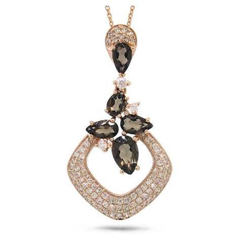 0.33 Ctw Diamond And 1.11 Ctw Smokey Topaz 14k Rose Gold Pendant Necklace With 18 Inch Chain