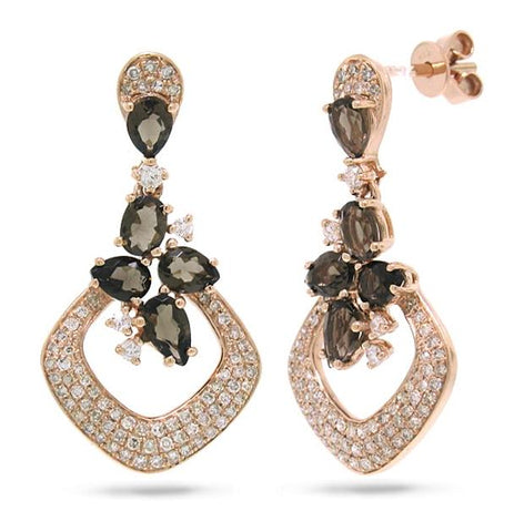 0.53 Ctw Diamond And 1.50 Ctw Smokey Topaz 14k Rose Gold Earring