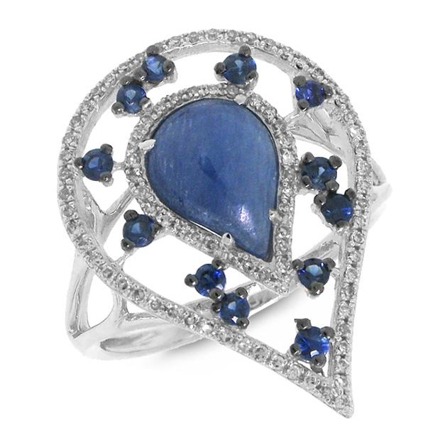 0.22 Ctw Diamond And 2.60 Ctw Blue Sapphire And Kyanite 14k White Gold Ring