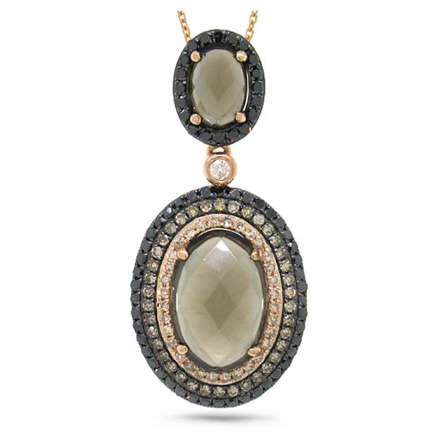 0.70 Ctw White, Champagne And Black Diamond And 3.72 Ctw Smokey Topaz 14k Rose Gold Pendant Necklace With 18 Inch Chain