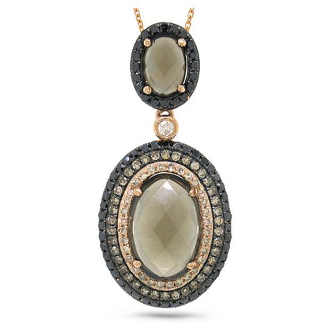 0.70 Ctw White, Champagne And Black Diamond And 3.72 Ctw Smokey Topaz 14k Rose Gold Pendant Necklace With 18 Inch Chain