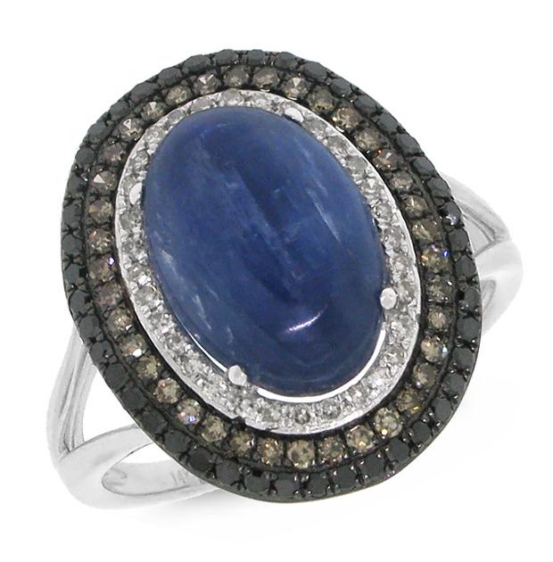 0.60 Ctw White, Champagne And Black Diamond And 4.92 Ctw Kyanite 14k White Gold Ring