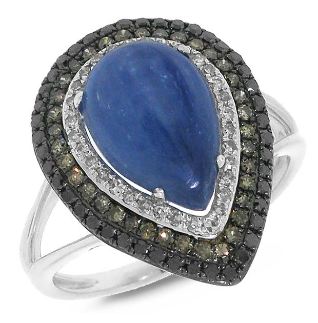 0.58 Ctw White, Champagne And Black Diamond And 4.07 Ctw Kyanite 14k White Gold Ring
