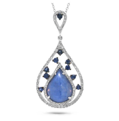 0.34 Ctw Diamond And 3.62 Ctw Blue Sapphire And Kyanite 14k White Gold Pendant Necklace With 18 Inch Chain