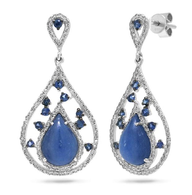 0.60 Ctw Diamond And 5.38 Ctw Blue Sapphire And Kyanite 14k White Gold Earring