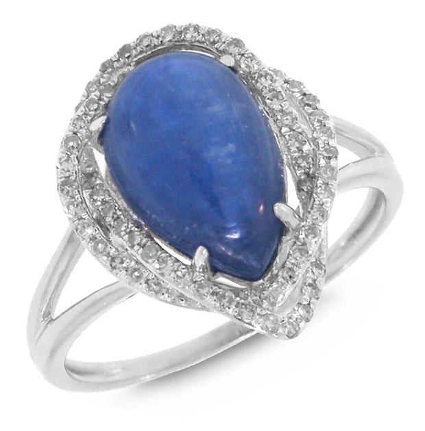 0.26 Ctw Diamond And 3.91 Ctw Kyanite 14k White Gold Ring