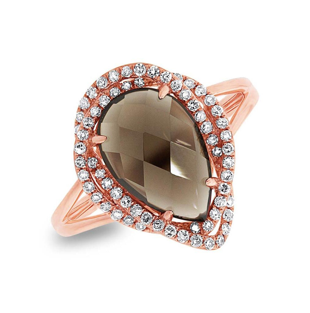 0.26 Ctw Diamond And 2.97 Ctw Smokey Topaz 14k Rose Gold Ring Size 5.75