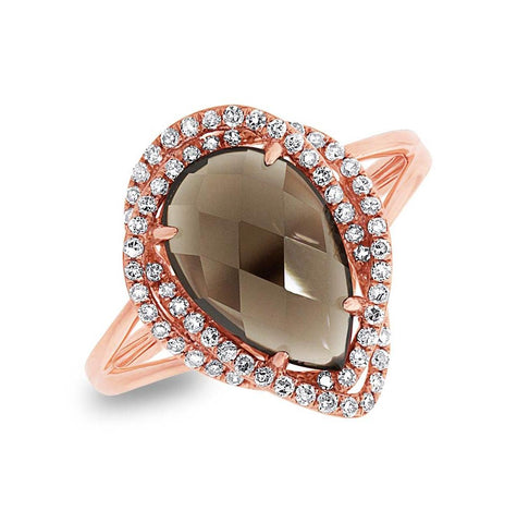 0.26 Ctw Diamond And 2.97 Ctw Smokey Topaz 14k Rose Gold Ring Size 5.75