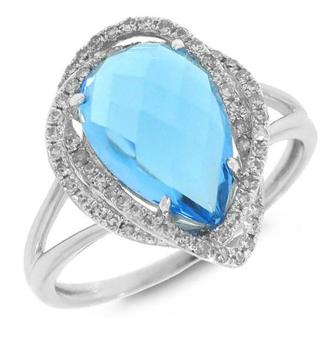 0.26 Ctw Diamond And 3.64 Ctw Blue Topaz 14k White Gold Ring