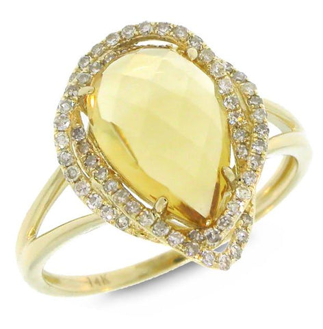 0.26 Ctw Diamond And 2.97 Ctw Citrine 14k Yellow Gold Ring