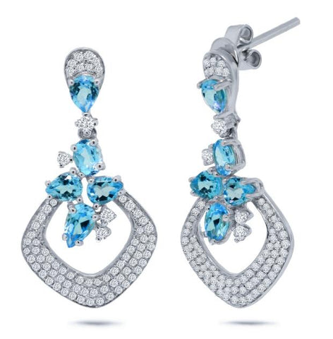 0.53 Ctw Diamond And 2.00 Ctw Blue Topaz 14k White Gold Earring