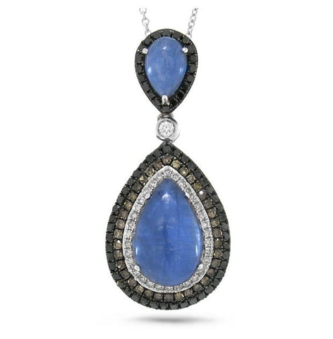 0.70 Ctw White, Champagne And Black Diamond And 5.74 Ctw Kyanite 14k White Gold Pendant Necklace With 18 Inch Chain