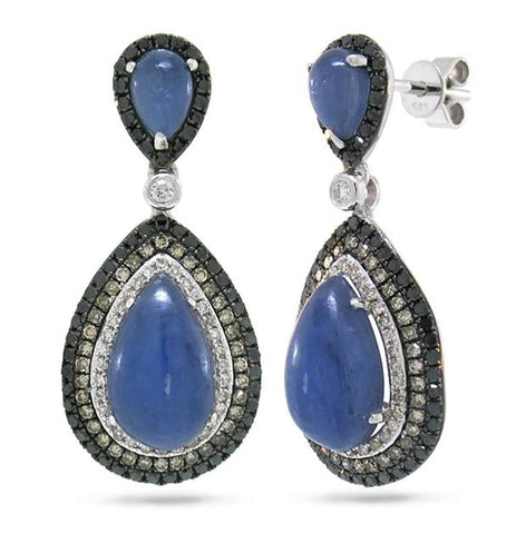 1.03 Ctw White, Champagne And Black Diamond And 8.88 Ctw Kyanite 14k White Gold Earring