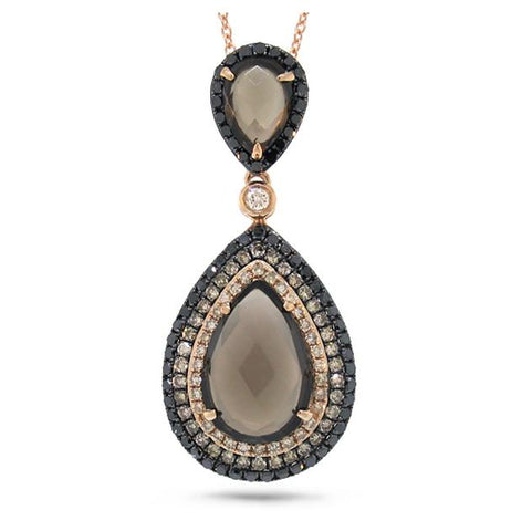 0.70 Ctw White, Champagne And Black Diamond And 3.42 Ctw Smokey Topaz 14k Rose Gold Pendant Necklace With 18 Inch Chain