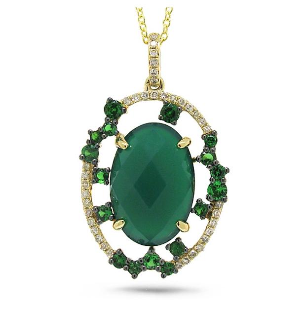 0.11 Ctw Diamond And 4.13 Green Agate And Green Garnet 14k Yellow Gold Pendant Necklace With 18 Inch Chain