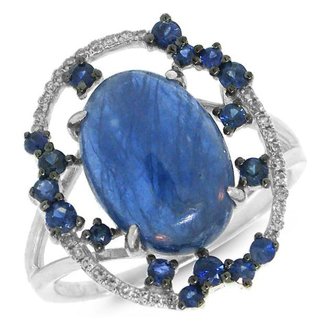 0.09 Ctw Diamond And 5.77 Ctw Blue Sapphire And Kyanite 14k White Gold Ring
