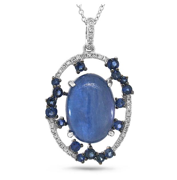 0.11 Ctw Diamond And 5.73 Ctw Blue Sapphire And Kyanite 14k White Gold Pendant Necklace With 18 Inch Chain