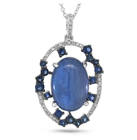 0.11 Ctw Diamond And 5.73 Ctw Blue Sapphire And Kyanite 14k White Gold Pendant Necklace With 18 Inch Chain