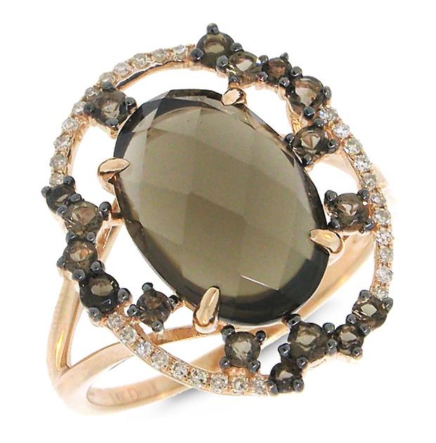 0.09 Ctw Diamond And 4.40 Ctw Smokey Topaz 14k Rose Gold Ring