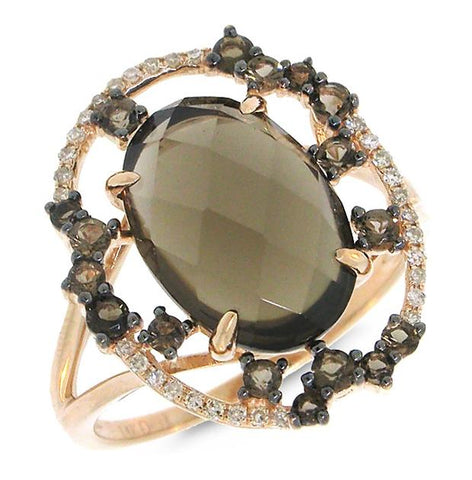 0.09 Ctw Diamond And 4.40 Ctw Smokey Topaz 14k Rose Gold Ring