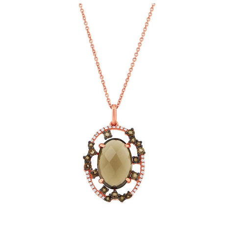 0.11 Ctw Diamond And 4.50 Ctw Smokey Topaz 14k Rose Gold Pendant Necklace With 18 Inch Chain