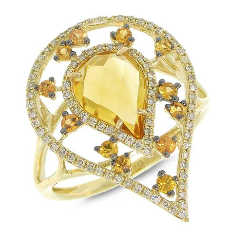 0.22 Ctw Diamond And 1.92 Ctw Citrine And Yellow Sapphire 14k Yellow Gold Ring