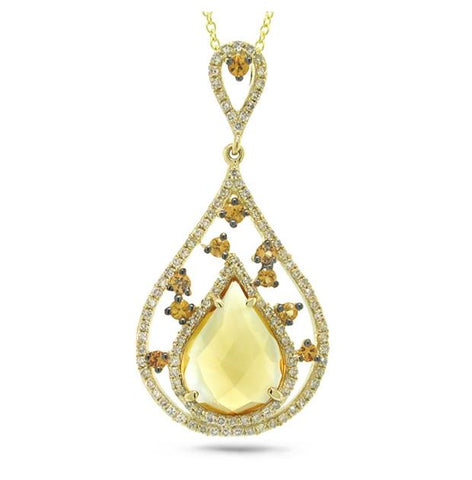 0.34 Ctw Diamond And 2.62 Ctw Citrine And Yellow Sapphire 14k Yellow Gold Pendant Necklace With 18 Inch Chain