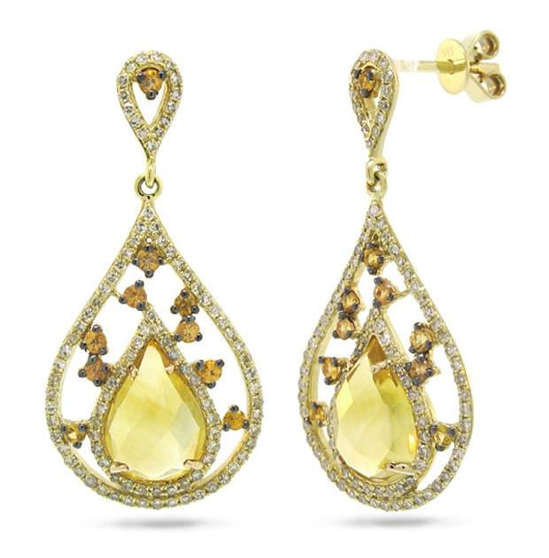 0.60 Ctw Diamond And 3.57 Ctw Citrine And Yellow Sapphire 14k Yellow Gold Earring