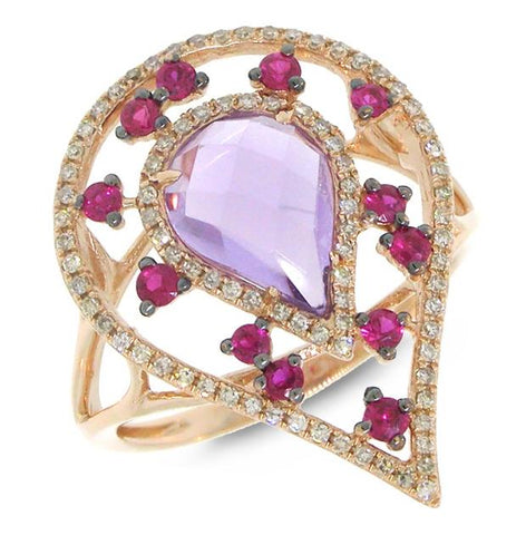 0.22 Ctw Diamond And 1.98 Ctw Amethyst And Pink Sapphire 14k Rose Gold Ring